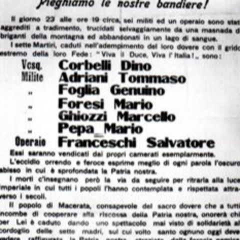 Uccisi a Muccia Corbelli Dino, Adriani Tommaso, Foglia Genuino, Foresi Mario, Ghiozzi Marcello, Pepa Mario e Franceschini Sal