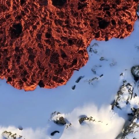 Red-Hot Lava Flowing Over Snow Causes Confusion