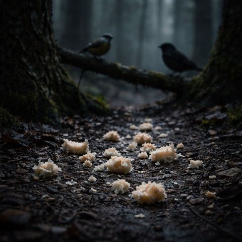 Breadcrumbs on dark soil
