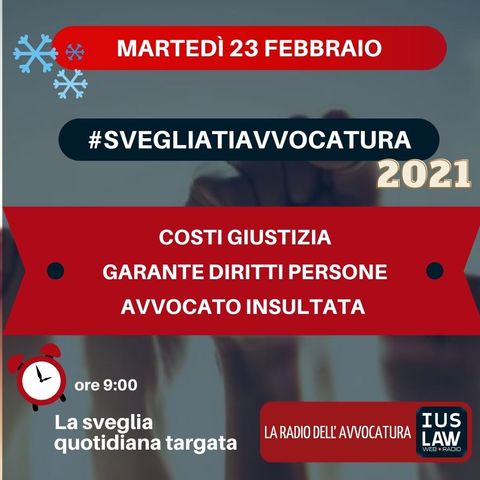 COSTI GIUSTIZIA – GARANTE DIRITTI PERSONE – AVVOCATO INSULTATA – #SVEGLIATIAVVOCATURA