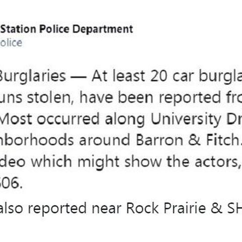 More than 20 vehicle burglaries take place Wednesday night/Thursday morning in College Station