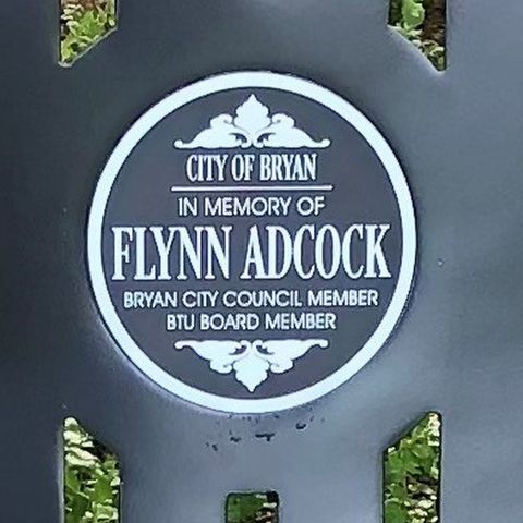 Dedication of park bench for the late Bryan city councilman Flynn Adcock