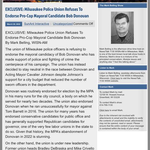 Milwaukee police union refuses to endorse Bob Donovan they will stay neutral