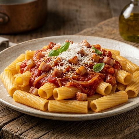 Pasta con pancetta e pomodoro