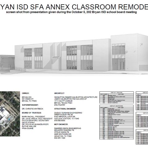 Bryan ISD school board approves design plans for SFA annex renovation if bond election passes