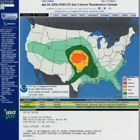 Severe weather outlook for Sunday April 26th 2026 from The Storm ...