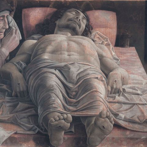 76 - Andrea Mantegna: Cristo morto e tre dolenti