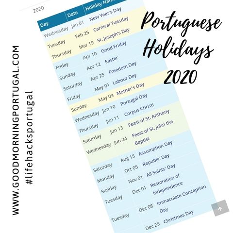 Portuguese Public Holidays in 2020