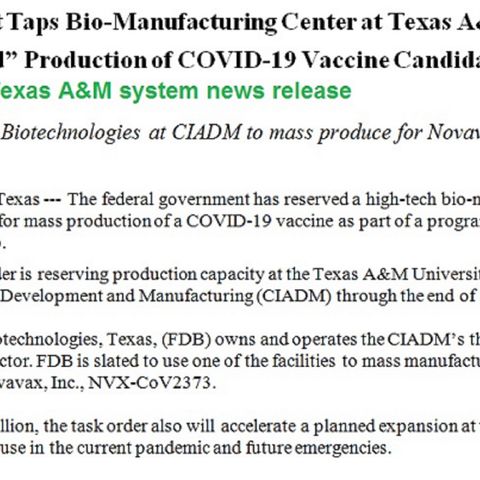 President Trump announces mass production of a coronavirus vaccine candidate will take place in College Station