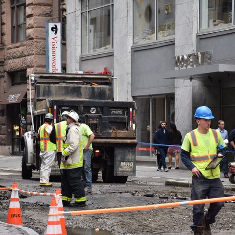 Water Main Bursts On State Street In Downtown Boston