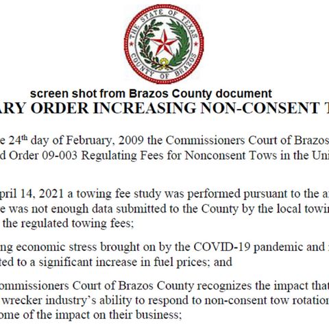 Brazos County commissioners table county judge's request to give tow truck companies a temporary fuel surcharge on some tows