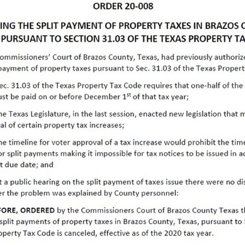 Brazos County commissioners end split payment of property taxes