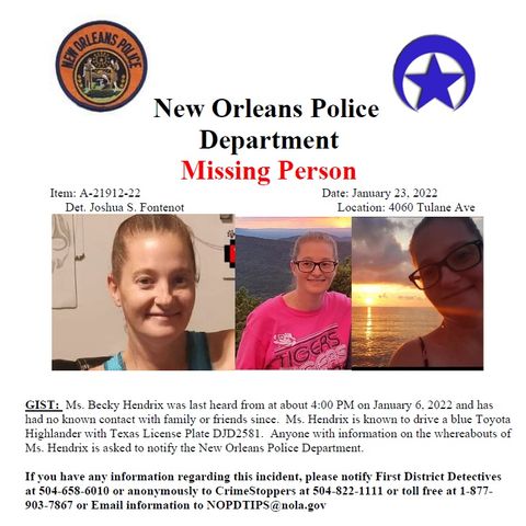 Missing Persons Alert: Becky Hostetler-Hendrix