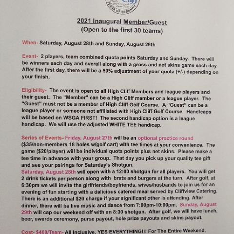 2021 Tournaments At High Cliff
