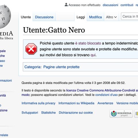 Claudio Mastroianni - Gatto Nero, Il blocco su Wikipedia (ITA)
