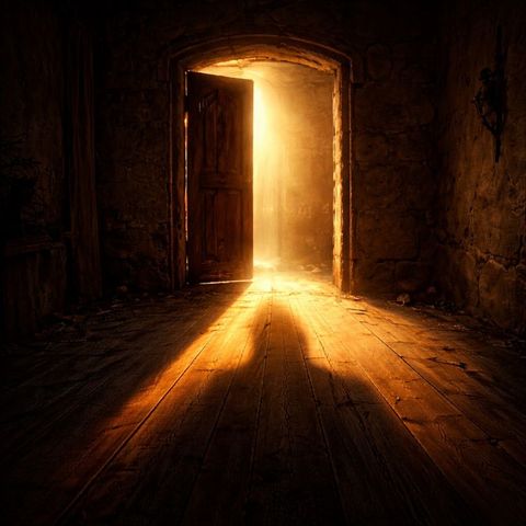 Shoulders under hallway light
