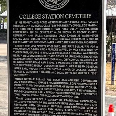 Unveiling a state historical marker on the 75th anniversary of dedicating the College Station city cemetery