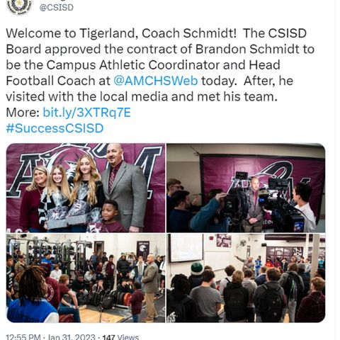 CSISD School Board Approves Brandon Schmidt as New A&M Consolidated Football Coach and Campus Coordinator
