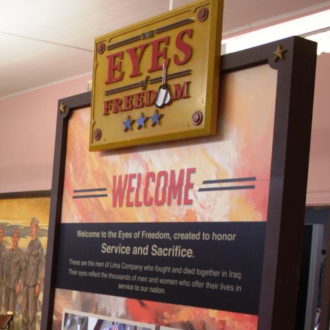 2019 10-15 Sean Flaharty explains the "Eyes of Freedom" which honors all armed forces in the Pumpkin Show