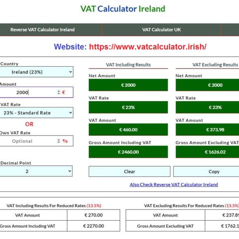 VAT Calculator Ireland