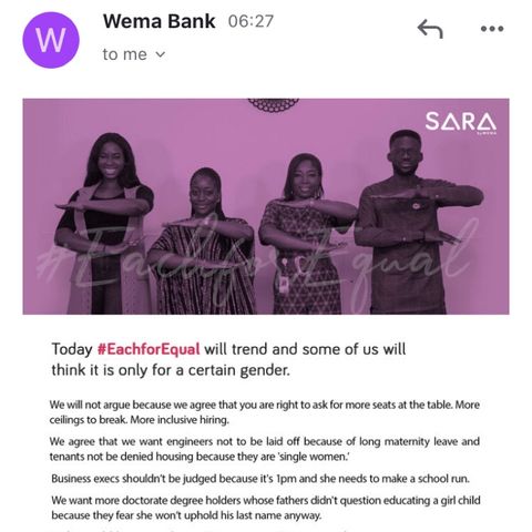 Wema Banks Each For equals is just a propaganda.