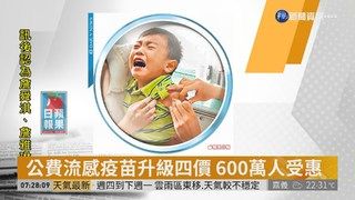 08:32 公費流感疫苗升級四價 涵蓋更多病毒株 ( 2019-04-09 )