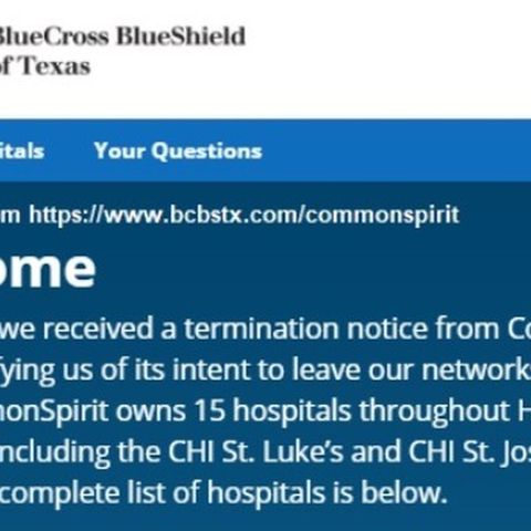 Contract ends between parent company of CHI St. Joseph Health and Blue Cross Blue Shield of Texas