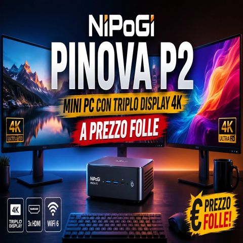 NiPoGi Pinova P2- mini PC con triplo display 4K a prezzo folle
