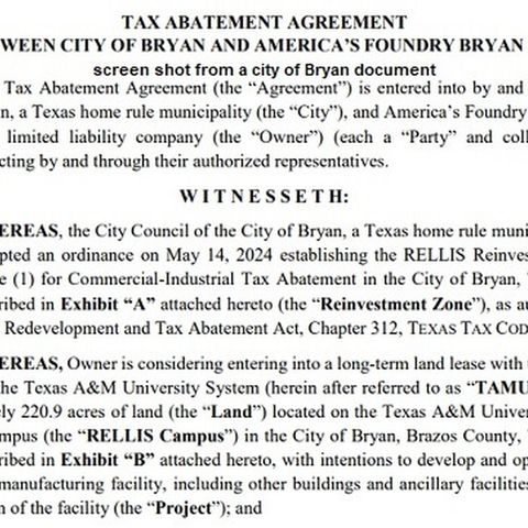 Bryan city council approves offering property tax breaks to land a $10 billion dollar, 1,800 employee manufacturing plant