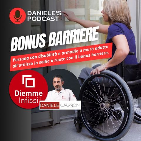 Persona con disabilità e armadio a muro adatto all'utilizzo in sedia a ruote con il bonus barriere