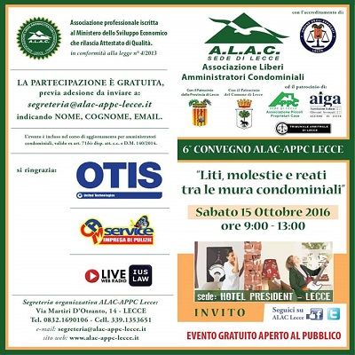 Speciale CONDOMINIO – In collaborazione con A.L.A.C Lecce e APPC Lecce  - Giovedì 20.10.2016