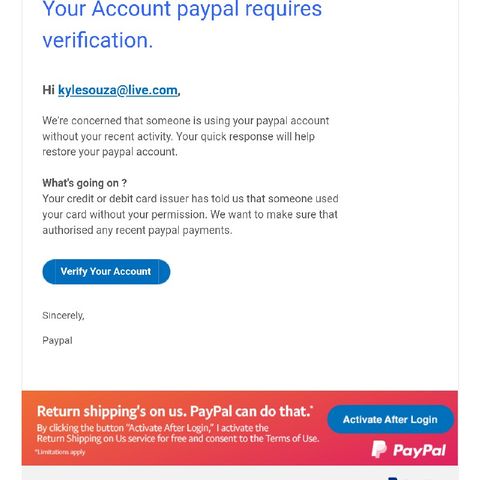 Another (Halfway Decent) Fake PayPal Email