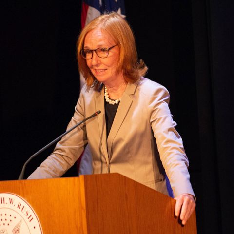 Ambassador Emily Haber discusses Chancellor Merkel's gift to the Bush Library and Museum