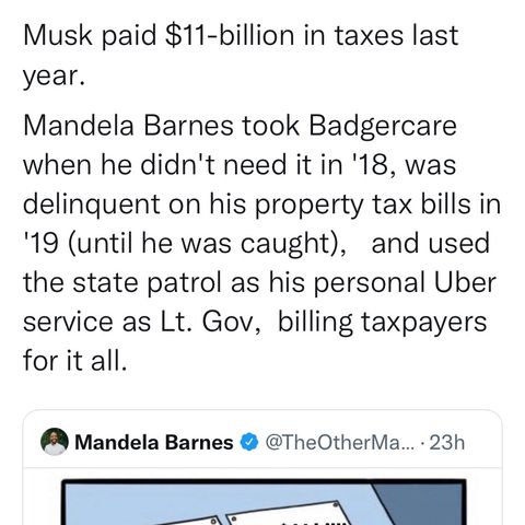 Elon Musk Paid 11 Billion in Taxes and the LT Governor of Wisconsin took Badger care and was intentionally not paying his property taxes