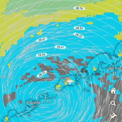 Low Pressure Intensifies to 27.98 !  Storm near Unalaska, Alaska Monday Evening 11/4/24