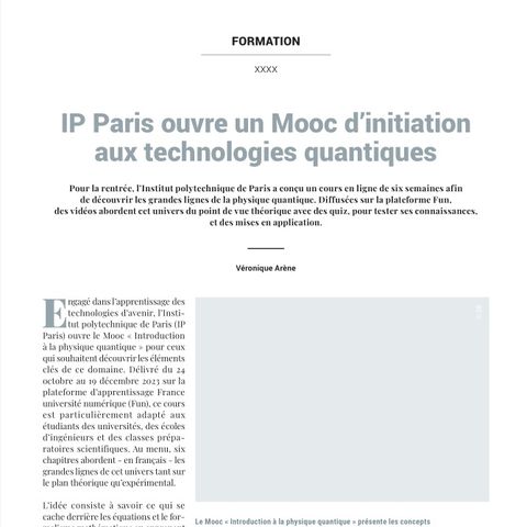 LMI 19 Mooc IP Paris ouvre un Mooc d’initiation aux technologies quantiques