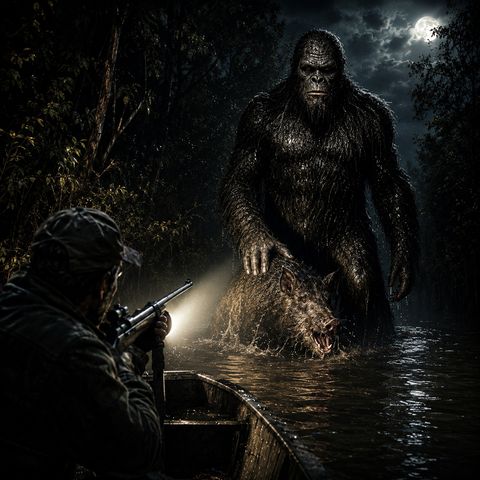 Bigfoot Holding A Hog