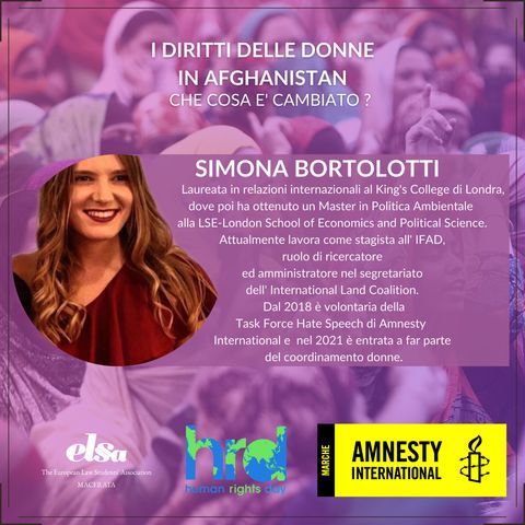1° EPISODIO : I diritti delle donne in Afghanistan, Simona Bortolotti