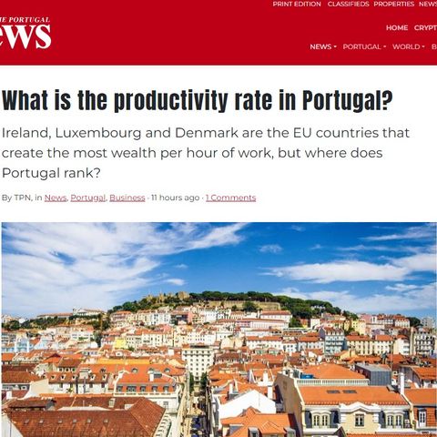 What is the productivity rate in Portugal? (The Portugal News - 20th November, 2023)