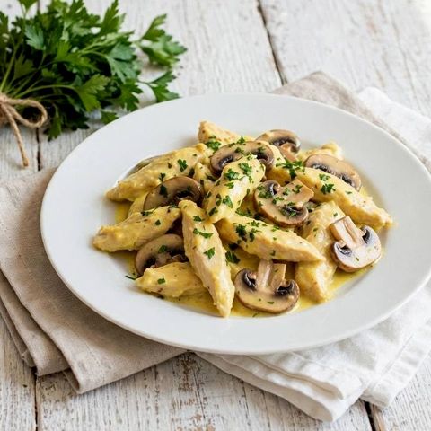 Straccetti di pollo con funghi e zafferano