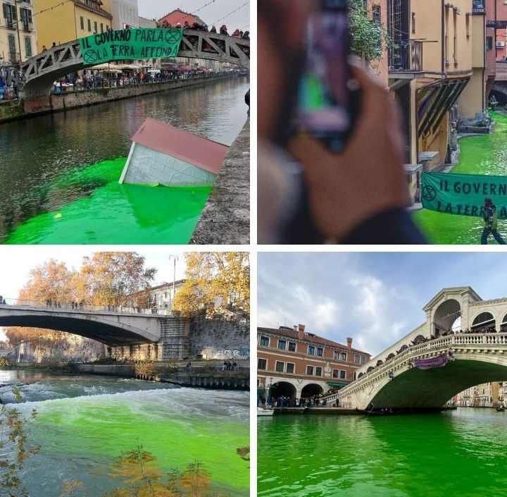 Blitz di eco-attivisti in Italia: acqua verde da Venezia a Roma