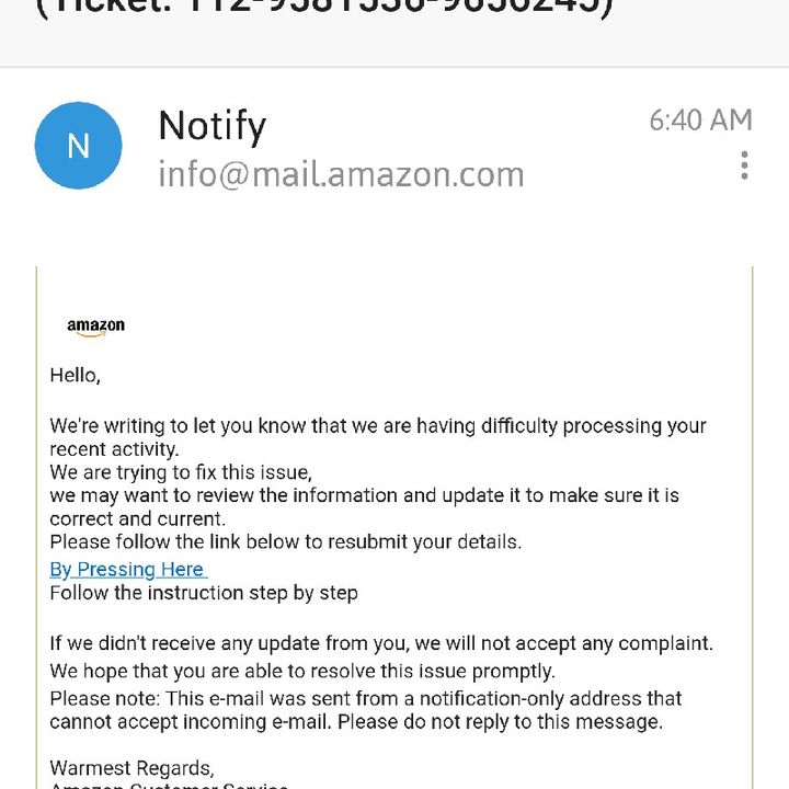Scam Email (not from) Amazon