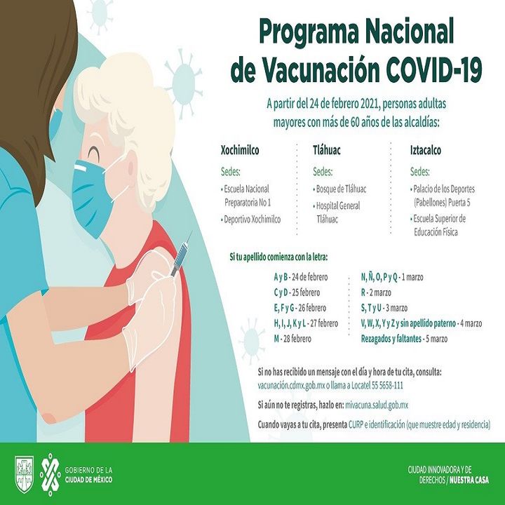 Continúa vacunación contra covid-19 en las alcaldías de Iztacalco, Tláhuac y Xochimilco
