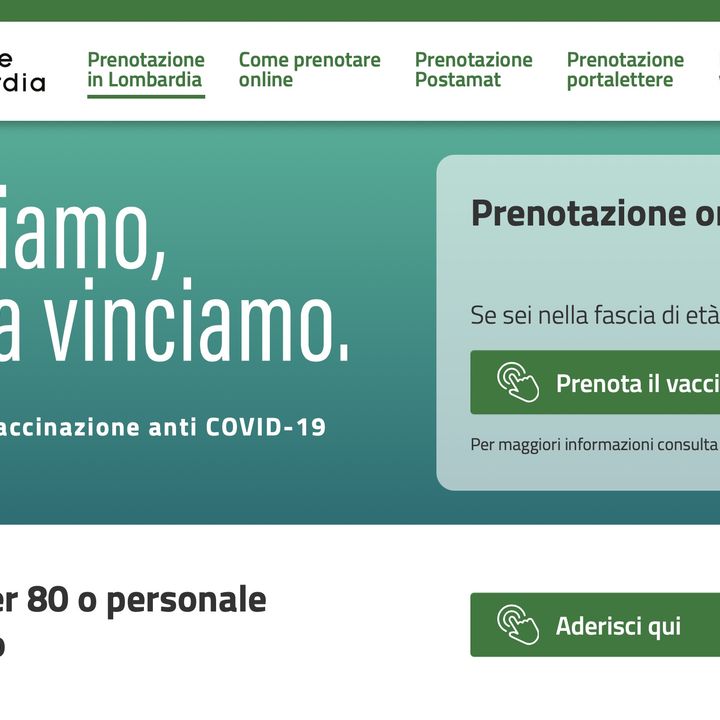 Vaccini Lombardia, sito prenotazioni