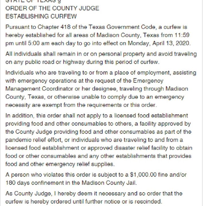Madison County judge orders overnight curfew