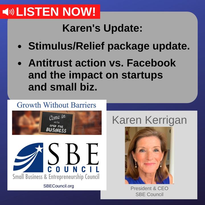 Stimulus/relief package update, how Facebook antitrust action could impact startups & small business.