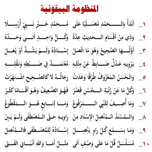 Bayqooniyyah Poem In Hadeeth Terminology
