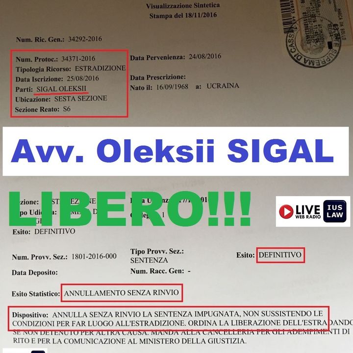 Breaking News: l'Avv. Oleksii SIGAL è Libero! #EndangeredLawyers