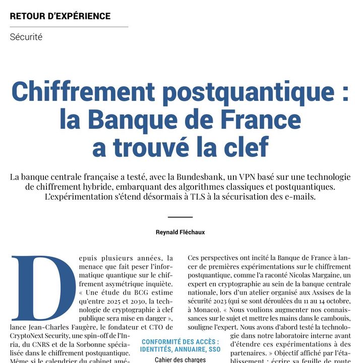 LMI 20 Rex : Chiffrement post-quantique, la Banque de France a trouvé la clef