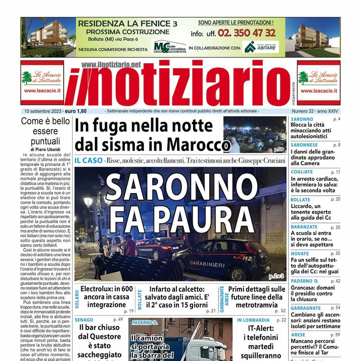Saronno da Paura - Prima Pagina Il Notiziario di venerdì 15 settembre 2023